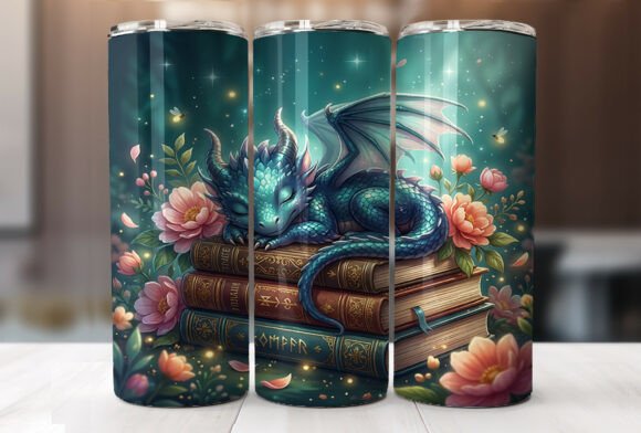 Cute Baby Dragon Books Flowers Tumbler Design Review