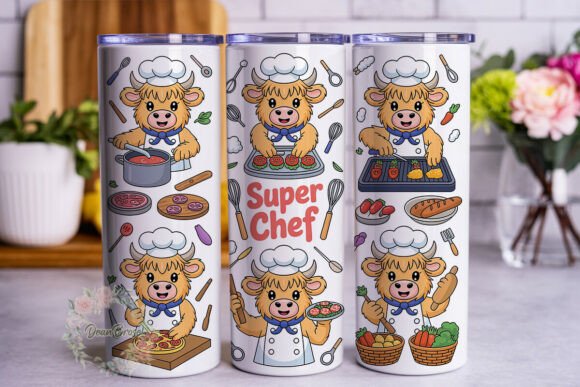 Cute Highland Cow Chef Tumbler Wrap PNG Review