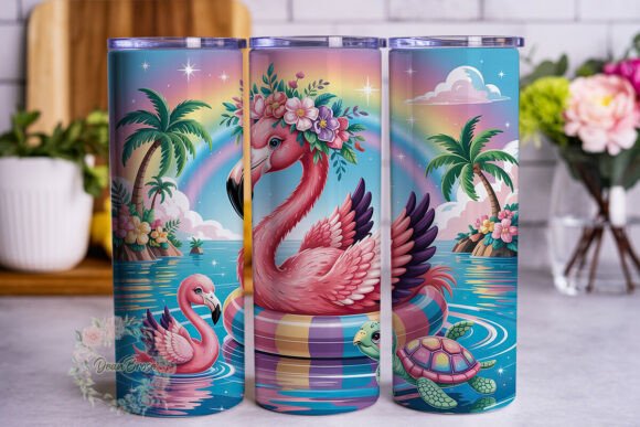 Pink Flamingo Tropical Island Tumbler