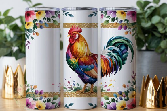 Watercolor Rooster Glitter Tumbler Wrap Design Review