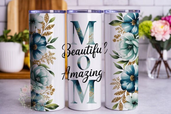 Watercolor Teal Floral MOM Tumbler Wrap Design Review